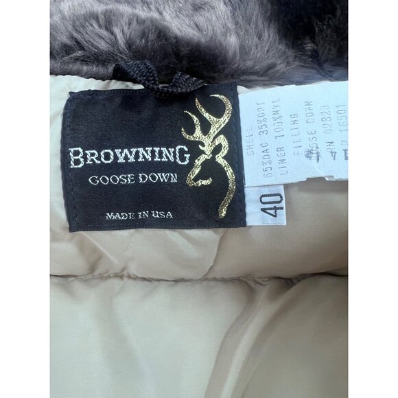 Vintage '80's Men's Browning Goose Down Coat Faux Fur Collar w/Hood Size 40 - Picture 9 of 16